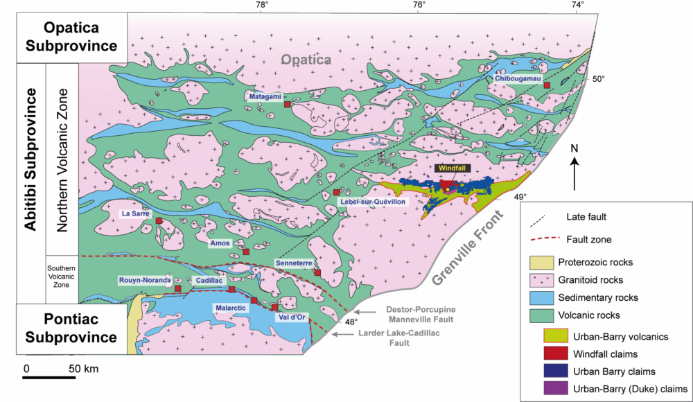 Figure 2 Simplified regional geology map showing the location of the Urban Barry greenstone belt